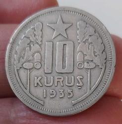 1935 10 KURUŞ ORİJİNAL MADENİ PARASI XXX2W1 EN NADİR TARİHLİSİ