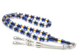 Kapsül Kesim Günlük Boy Sarı Lacivert Sürmeli Sıkma Kehribar Tesbih