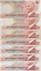 6. EMİSYON C - D - E - F - G - H - I SERİSİ 7 ADET 20 LİRA / ÇOK ÇOK TEMİZ KONDİSYON