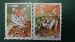 1992 YILI KONGO CUMHURİYETİ BÜYÜK KEDİLER VE YAVRULARI  DAMGALI  ŞARNİYERSİZ