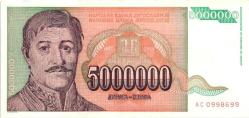 1992 YUGOSLAVYA 5.000.000 DİNAR ÇOK TEMİZ