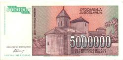 1992 YUGOSLAVYA 5.000.000 DİNAR ÇOK TEMİZ