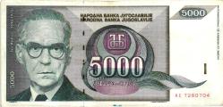 1992 YUGOSLAVYA 5.000 DİNAR ÇOK TEMİZ