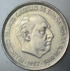 İSPANYA 50 PESETA 1957 (58) UNA GRANDE LIBRE. 30 mm. FRANCO DÖNEMİ.