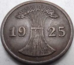 Almanya 1925 A 2 Reichspfennig Weimar Cumhuriyeti Bronz Madeni Para