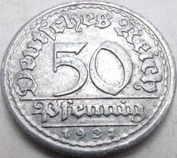 Almanya 1921 A 50 Pfennig Weimar Cumhuriyeti Alüminyum Madeni Para