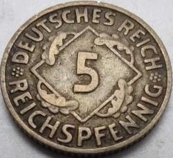 Almanya 1925 D 5 Reichspfennig Weimar Cumhuriyeti Alüminyum-Bronz