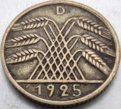 Almanya 1925 D 5 Reichspfennig Weimar Cumhuriyeti Alüminyum-Bronz