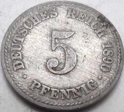 LOT.14 » Almanya 1890 A 5 Pfennig Alman İmparatorluğu Bakır-Nikel Berlin Baskı