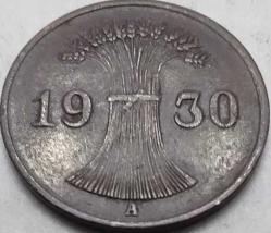 Almanya 1930 A 1 Reichspfennig Weimar Cumhuriyeti Bronz Madeni Para