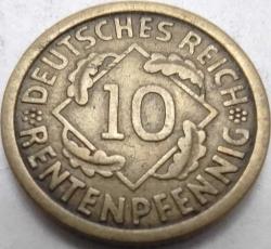 Almanya 1924 A 10 Rentenpfennig Weimar Cumhuriyeti Alüminyum-Bronz