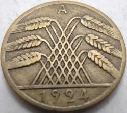 Almanya 1924 A 10 Rentenpfennig Weimar Cumhuriyeti Alüminyum-Bronz