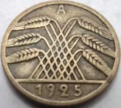 Almanya 1925 A 5 Reichspfennig Weimar Cumhuriyeti Alüminyum-Bronz
