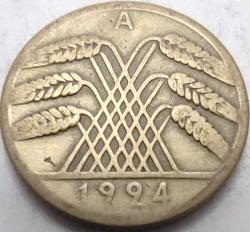 Almanya 1924 A 10 Rentenpfennig Weimar Cumhuriyeti Alüminyum-Bronz