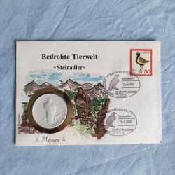 ALMANYA 1989 Meissen Hatıra Madalyonlu - Nesli Tükenmekte Olan Hayvanlar - Kaya Kartalı Temalı İlk Gün Zarfı