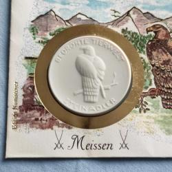 ALMANYA 1989 Meissen Hatıra Madalyonlu - Nesli Tükenmekte Olan Hayvanlar - Kaya Kartalı Temalı İlk Gün Zarfı