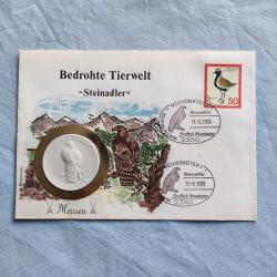 ALMANYA 1989 Meissen Hatıra Madalyonlu - Nesli Tükenmekte Olan Hayvanlar - Kaya Kartalı Temalı İlk Gün Zarfı