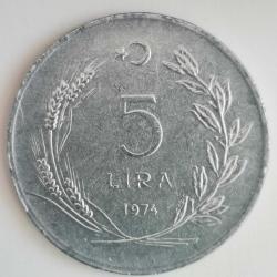 TÜRKİYE  1974     5  LİRA
