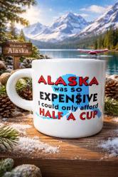 vintage ''Alaska was so expensıve''yazılı seramik kupa & 9 cm