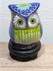 K206-----CLOISONNE MİNELİ AHŞAP KAİDELİ KUTULU BAKIR BAYKUŞ