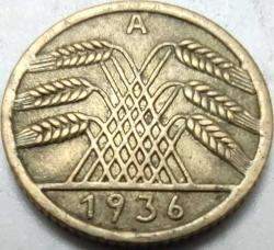 Almanya 1936 A 5 Reichspfennig Üçüncü Reich Alüminyum-Bronz