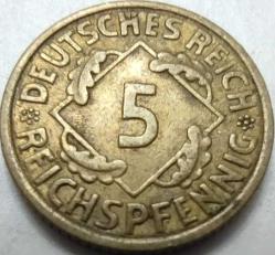 Almanya 1936 A 5 Reichspfennig Üçüncü Reich Alüminyum-Bronz