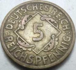Almanya  1925 A 5 Reichspfennig Weimar Cumhuriyeti Alüminyum-Bronz