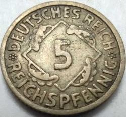 Almanya 1925 F 5 Reichspfennig Weimar Cumhuriyeti