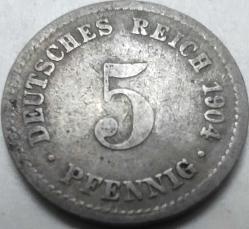 Almanya 1904 A 5 Pfennig Alman İmparatorluğu II. Wilhelm Dönemi