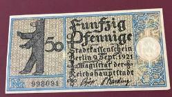 1921 ALMAN NOTGELD (ACİL DURUM PARASI) 50 PFENNİG
