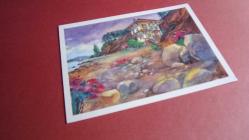 DENİZ KIYISINDA  TARİHİ MANZARALI DENİZ TAŞLI .EVLİ  KARTPOSTAL.