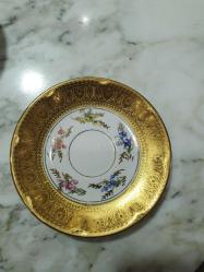 Nostaljik Sümerbank Porselen - Altin Yaldizli ve Mavi Çiçek Desenli Koleksiyonluk Tabak