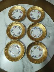 Nostaljik Sümerbank Porselen - Altin Yaldizli ve Mavi Çiçek Desenli Koleksiyonluk Tabak