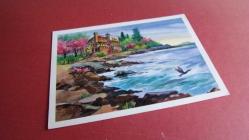 DENİZ KIYISINDA  TARİHİ MANZARALI EV KARTPOSTALI.