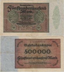 ALMANYA 500.000 MARK 1923 WEİMAR CUMHURİYETİ. ÇOK TEMİZ+