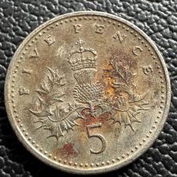 Birleşik Krallık 5 Pence 1990. İngiltere .