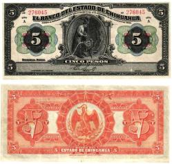 Meksika (Şivava) 5 peso 1913 Çt(+) Büyük boy, güzel kondisyonda