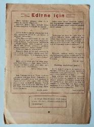 EDİRNE Edirne Halkevi Dil - Edebiyat Kolu Yayınlarından, Halkevi Dergisi, 1945, Sayı: 3