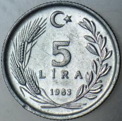 TÜRKİYE CUMHURİYETİ 5 LİRA 1983.