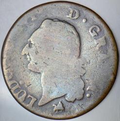 FRANSA 1 SOL 1791 ROUEN DARBI 29 mm BAKIR.