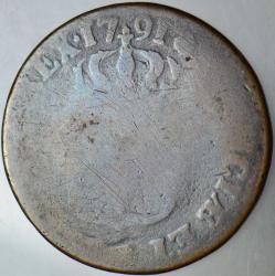 FRANSA 1 SOL 1791 ROUEN DARBI 29 mm BAKIR.