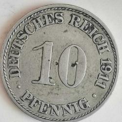 ALMANYA  1911 A    10  PFENNIG