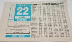 22 Eylül 1997-Orijinal Takvim Yaprağı-Doğum Günü-Söz,Nişan,Nikâh,Düğün ve Önemli Günler Hediyesi-Hicret Takvimi-Ayet(Hadis)-(Mü'minun-43)-Yavuz Sultan Selim'İn Vefatı(1520)-Hz.Geylani(K.s.)-Bazı Sorular-Hz.Ali(R.a.))
