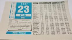 23 Eylül 1997-Orijinal Takvim Yaprağı-Doğum Günü-Söz,Nişan,Nikâh,Düğün ve Önemli Günler Hediyesi-Hicret Takvimi-Ayet(Hadis)-(Tirmizi)-Osmanlı Ordusu Almanya'ya Gİrdi(1529)-Süte Su Karıştırmayın-İbret-Hz.Ali(r.a.)
