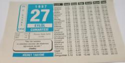 27 Eylül 1997-Orijinal Takvim Yaprağı-Doğum Günü-Söz,Nişan,Nikâh,Düğün ve Önemli Günler Hediyesi-Hicret Takvimi-Ayet(Hadis)-(Hadis)-Preveze Deniz Zaferi(1538)-Hz. Hüseyin(R.a.)'in Şahadeti-İtaat-La Rochhefouacaucd