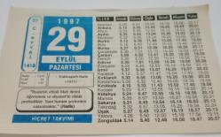 29 Eylül 1997-Orijinal Takvim Yaprağı-Doğum Günü-Söz,Nişan,Nikâh,Düğün ve Önemli Günler Hediyesi-Hicret Takvimi-Ayet(Hadis)(Hadis)-Trablusgarp'ın Harbi(1911)-Üç Bölük-Bir Mesele-Hikmetler