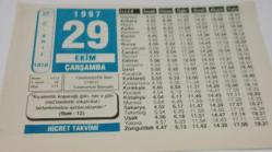 29 Ekim 1997-Orijinal Takvim Yaprağı-Doğum Günü-Söz,Nişan,Nikâh,Düğün ve Önemli Günler Hediyesi-Hicret Takvimi-Ayet(Hadis)(Rum 12)-Cumhuriyet'in İlanı(1923)-Üç Bölük-Bir Mesele-Hikmetler