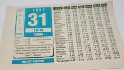 31 Ekim 1997-Orijinal Takvim Yaprağı-Doğum Günü-Söz,Nişan,Nikâh,Düğün ve Önemli Günler Hediyesi-Hicret Takvimi-Ayet(Hadis)(Hadis)-Kars'ın II.Kuruluşu(1920)-Lideri Korumak Farzdır Soru-Cevap-Hz.Ali(R.a.)