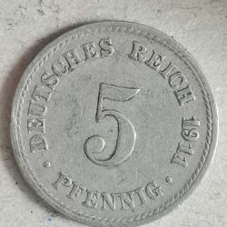 ALMANYA  1911 A     5  PFENNIG