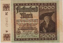 ALMANYA 5000 MARK 1922 KAYIK BASKI ERRÖRLÜ. ÇÇT.